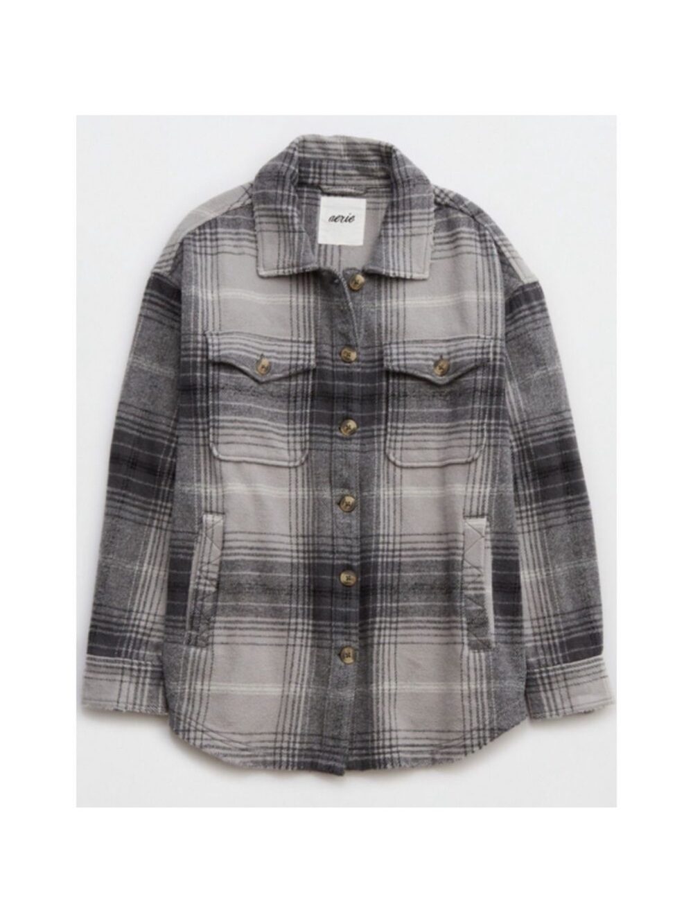 AERIE Woven Soft Shacket Silver Shadow Flannel - Picture 4 of 9